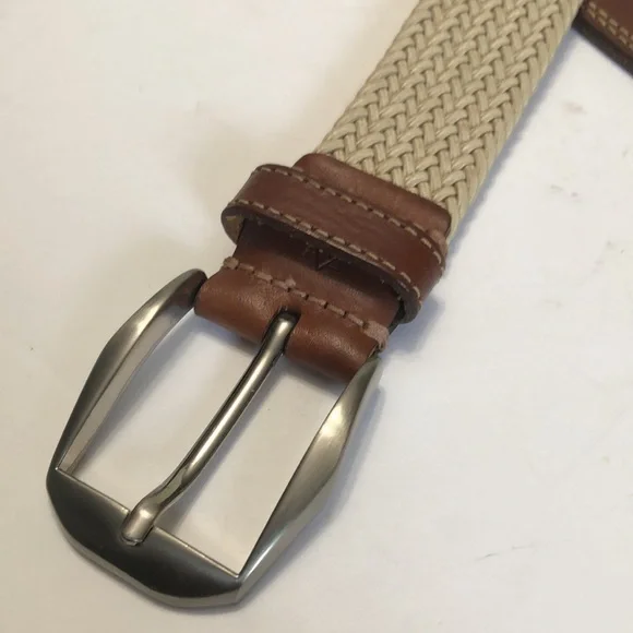 Tan Brown Stretch Woven & Leather Buckle Belt size 40 - Picture 6 of 12